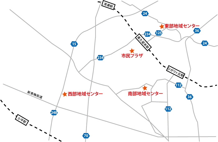 アクセス 東久留米市 市民プラザ 西部 南部 東部地域センター